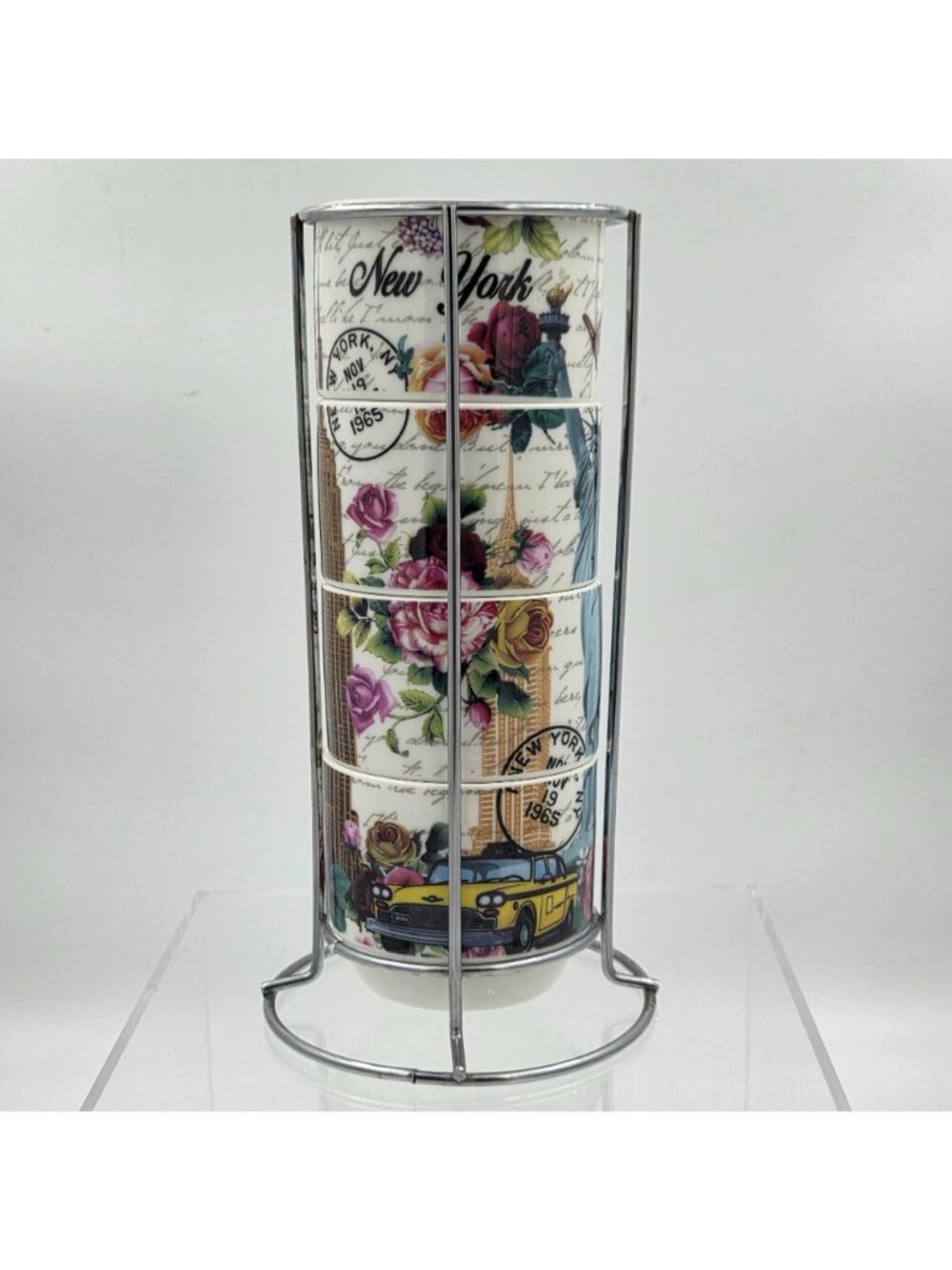 New York City Skyline Set of 4 Stacking Porcelain Mugs with a Metal Rack - Picture 4 of 12